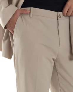 Pantaloni Uomo Viscosa Palazzo Gamba Larga Spacchi Al Fondo Ampio Jogger Comodo Casual Tinta Unita Beige GIOSAL-P6295A