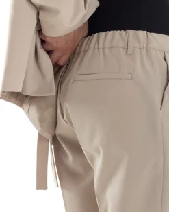 Pantaloni Uomo Viscosa Palazzo Gamba Larga Spacchi Al Fondo Ampio Jogger Comodo Casual Tinta Unita Beige GIOSAL-P6295A