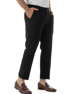 Pantaloni uomo viscosa pinces classico abbottonatura allungata estivo nero GIOSAL-P6454A