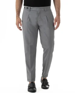 Pantaloni uomo viscosa pinces classico abbottonatura allungata estivo grigio GIOSAL-P6453A