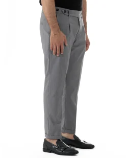Pantaloni uomo viscosa pinces classico abbottonatura allungata estivo grigio GIOSAL-P6453A