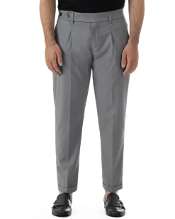 Pantaloni uomo viscosa pinces classico abbottonatura allungata estivo grigio GIOSAL-P6453A