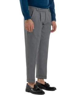 Pantaloni Uomo Viscosa Pinces Classico Abbottonatura Allungata Grigio P6393A