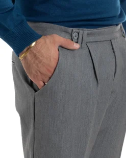 Pantaloni Uomo Viscosa Pinces Classico Abbottonatura Allungata Grigio P6393A