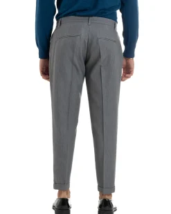 Pantaloni Uomo Viscosa Pinces Classico Abbottonatura Allungata Grigio P6393A