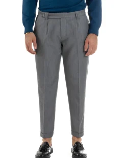 Pantaloni Uomo Viscosa Pinces Classico Abbottonatura Allungata Grigio P6393A
