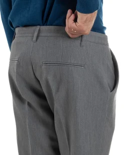 Pantaloni Uomo Viscosa Pinces Classico Abbottonatura Allungata Grigio P6393A