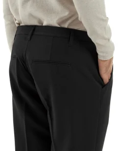 Pantaloni Uomo Viscosa Pinces Classico Abbottonatura Allungata Nero P6396A