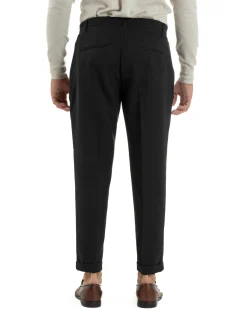 Pantaloni Uomo Viscosa Pinces Classico Abbottonatura Allungata Nero P6396A