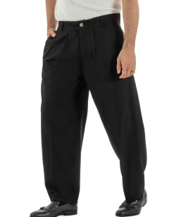 Pantaloni uomo viscosa pinces barrel fit strutturato nero GIOSAL-P6477A