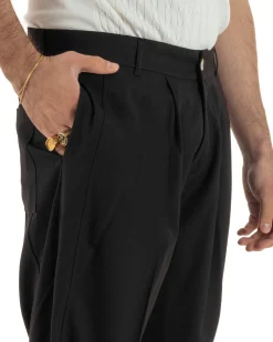 Pantaloni uomo viscosa pinces barrel fit strutturato nero GIOSAL-P6477A