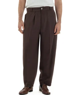 Pantaloni uomo viscosa pinces barrel fit strutturato marrone GIOSAL-P6476A