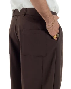 Pantaloni uomo viscosa pinces barrel fit strutturato marrone GIOSAL-P6476A