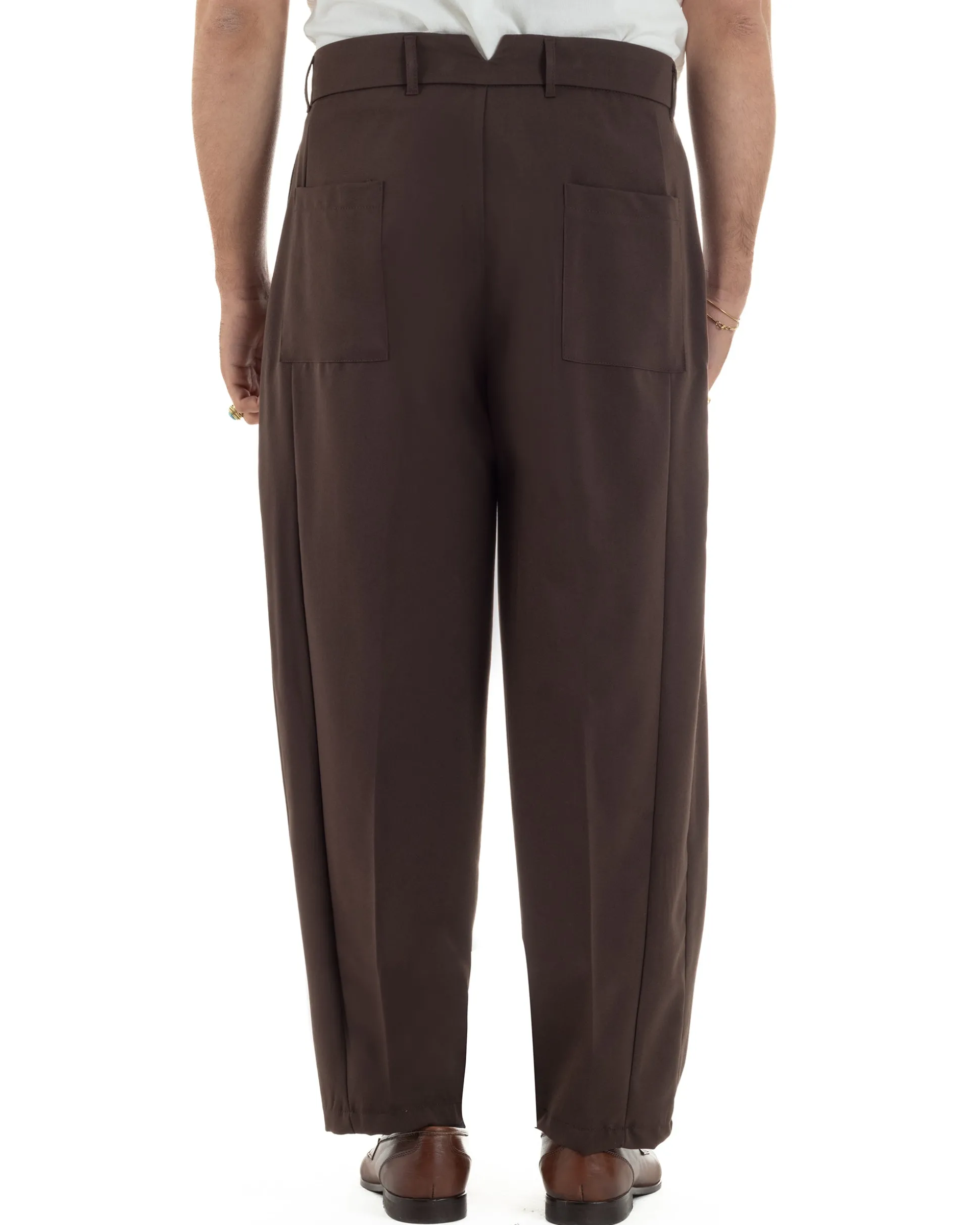 Pantaloni uomo viscosa pinces barrel fit strutturato marrone GIOSAL-P6476A