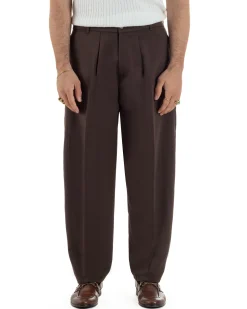 Pantaloni uomo viscosa pinces barrel fit strutturato marrone GIOSAL-P6476A