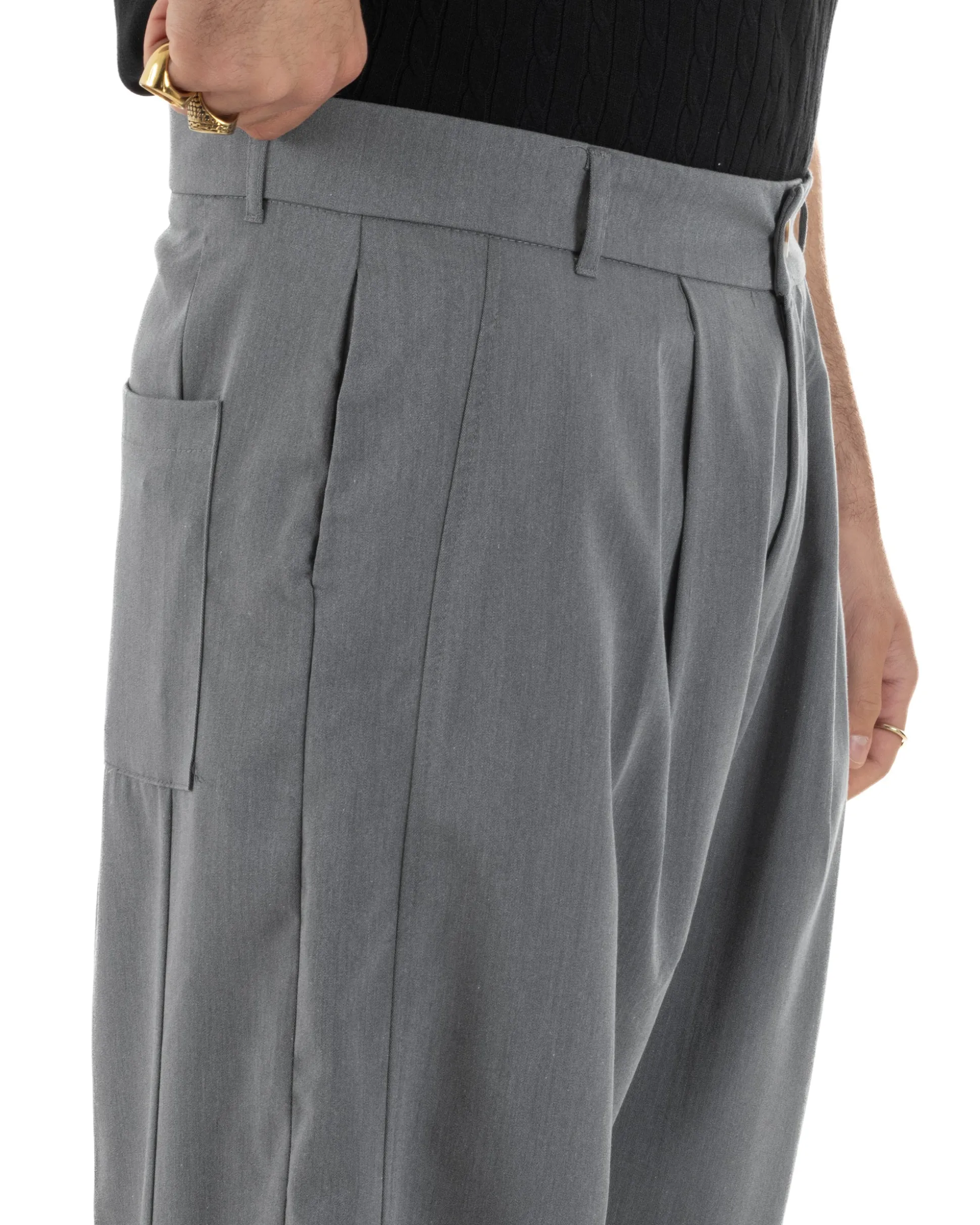 Pantaloni uomo viscosa pinces barrel fit strutturato piombo GIOSAL-P6475A