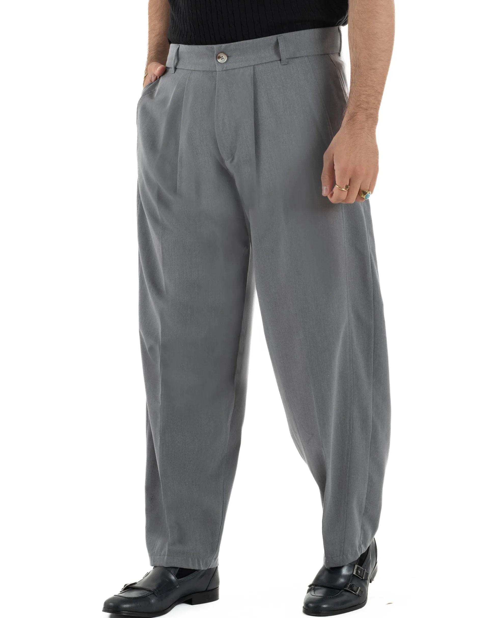 Pantaloni uomo viscosa pinces barrel fit strutturato piombo GIOSAL-P6475A