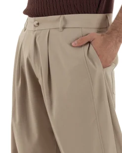 Pantaloni uomo viscosa pinces barrel fit strutturato beige GIOSAL-P6478A