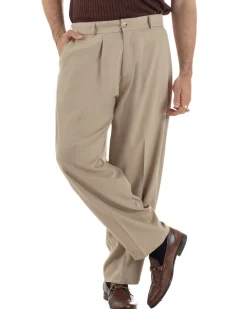 Pantaloni uomo viscosa pinces barrel fit strutturato beige GIOSAL-P6478A