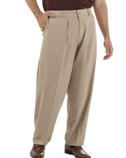 Pantaloni uomo viscosa pinces barrel fit strutturato beige GIOSAL-P6478A
