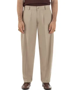 Pantaloni uomo viscosa pinces barrel fit strutturato beige GIOSAL-P6478A