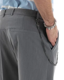 Pantaloni Uomo Viscosa Tasca America Abbottonatura Allungata Capri Sartoriale Grigio GIOSAL-P5978A