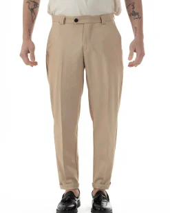 Pantaloni Uomo Viscosa Tasca America Abbottonatura Allungata Capri Sartoriale Camel GIOSAL-P6243A