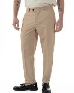 Pantaloni Uomo Viscosa Tasca America Abbottonatura Allungata Capri Sartoriale Camel GIOSAL-P6243A