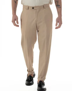 Pantaloni Uomo Viscosa Tasca America Abbottonatura Allungata Capri Sartoriale Camel GIOSAL-P6243A