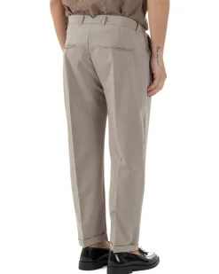Pantaloni Uomo Viscosa Tasche America Doppia Pinces Comodo Balloon Fit Casual Tinta Unita Beige GIOSAL-P6240A