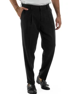Pantaloni Uomo Viscosa Tasche America Con Pinces Classico Nero Over-D OC1F2W5P15