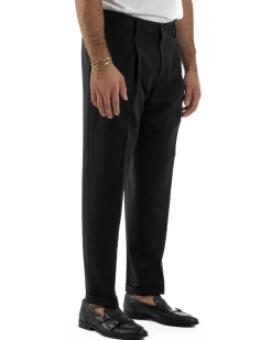Pantaloni Uomo Viscosa Tasche America Con Pinces Classico Nero Over-D OC1F2W5P15