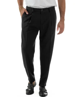Pantaloni Uomo Viscosa Tasche America Con Pinces Classico Nero Over-D OC1F2W5P15