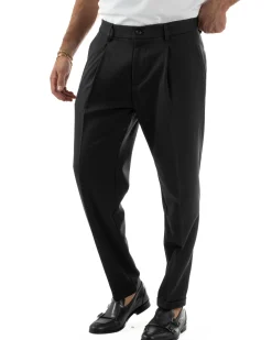 Pantaloni Uomo Viscosa Tasche America Con Pinces Classico Nero Over-D OC1F2W5P15