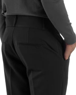 Pantaloni Uomo Viscosa Vita Alta Con Pinces Classico Casual Nero P6375A