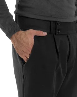 Pantaloni Uomo Viscosa Vita Alta Con Pinces Classico Casual Nero P6375A