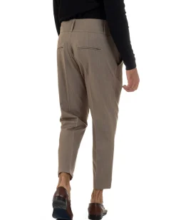 Pantaloni Uomo Viscosa Vita Alta Con Pinces Classico Casual Beige Melangiato P6374A