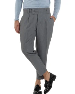 Pantaloni Uomo Viscosa Vita Alta Con Pinces Classico Casual Grigio P6372A