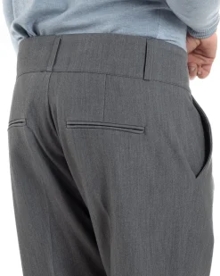 Pantaloni Uomo Viscosa Vita Alta Con Pinces Classico Casual Grigio P6372A