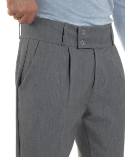 Pantaloni Uomo Viscosa Vita Alta Con Pinces Classico Casual Grigio P6372A
