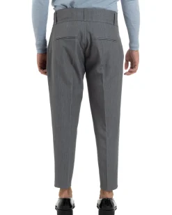 Pantaloni Uomo Viscosa Vita Alta Con Pinces Classico Casual Grigio P6372A