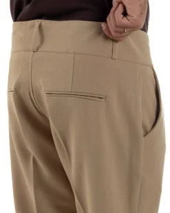 Pantaloni Uomo Viscosa Vita Alta Con Pinces Classico Casual Beige P6376A