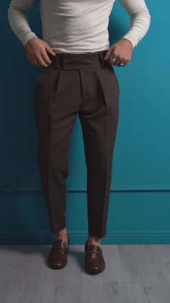 Pantaloni Uomo Viscosa Vita Alta Con Pinces Classico Casual Beige P6376A