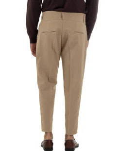 Pantaloni Uomo Viscosa Vita Alta Con Pinces Classico Casual Beige P6376A