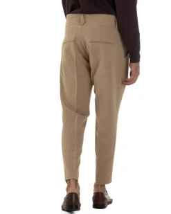 Pantaloni Uomo Viscosa Vita Alta Con Pinces Classico Casual Beige P6376A