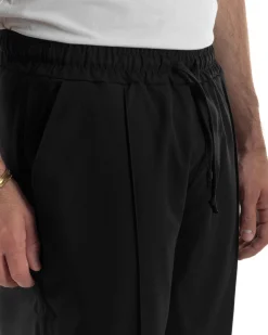 Pantaloni uomo viscosa wide leg coulisse pantalaccio nervatura nero GIOSAL-P6489A