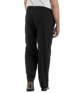Pantaloni uomo viscosa wide leg coulisse pantalaccio nervatura nero GIOSAL-P6489A