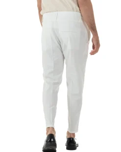 Pantaloni uomo vita alta con pinces classico bustino abbottonatura allungata casual viscosa estivo bianco GIOSAL-P6452A