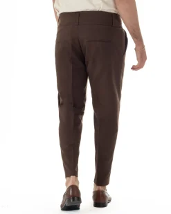 Pantaloni uomo vita alta con pinces classico bustino abbottonatura allungata casual viscosa estivo marrone GIOSAL-P6450A