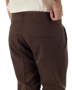 Pantaloni uomo vita alta con pinces classico bustino abbottonatura allungata casual viscosa estivo marrone GIOSAL-P6450A